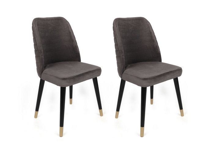 Hanah Home Hugo-361 V2 Juego de Sillas Terciopelo Antracita Negro Dorado Patas Madera 2 Piezas